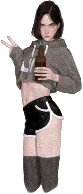 Valentin as a femboy, holding a bottle